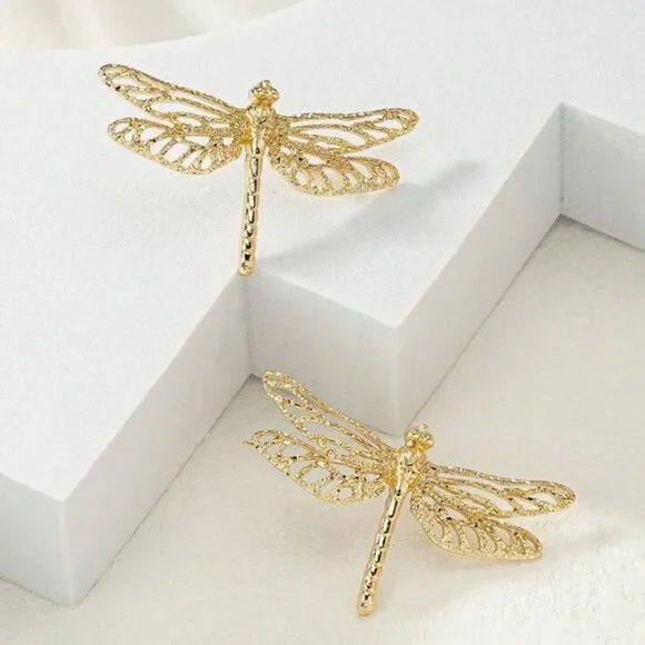 3for$20 NEW 1pair Punk Style Hollow Out Dragonfly Shaped Earrings For Women - Picture 3 of 4